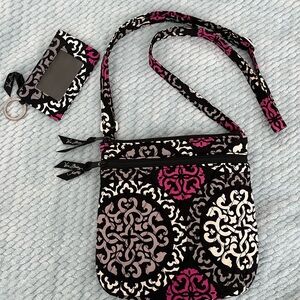 Vera Bradley Black and Pink Patterned Crossbody Bag